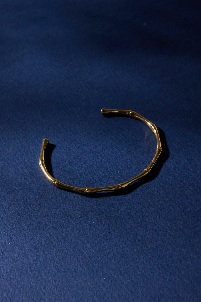 Bamboo 14k Gold Plate Cuff Bangle