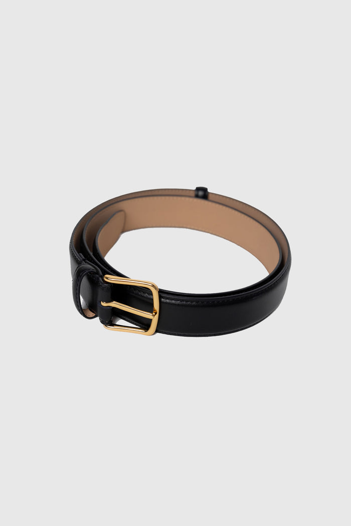 Belle Black Leather Gold Buckle Belt