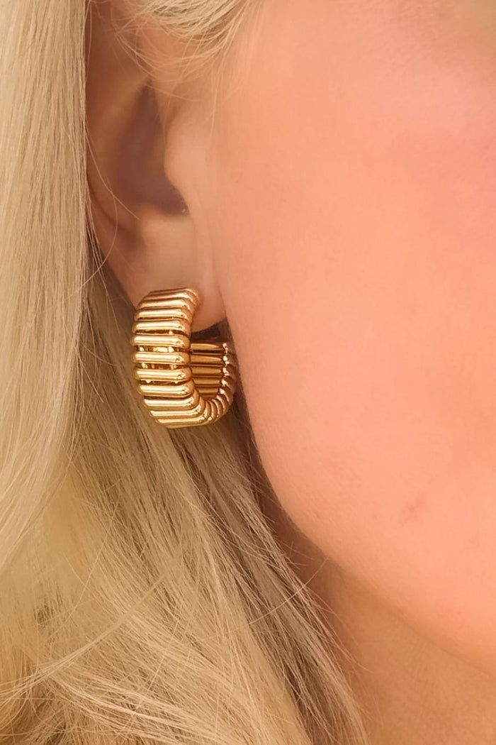 Belloro Gold Ridged Hoop Earrings