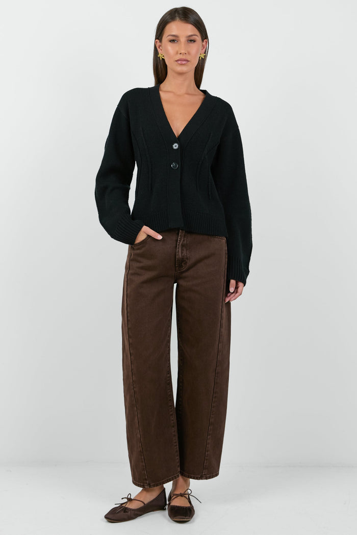 Bespoke Black V Neck Cinched Cardigan