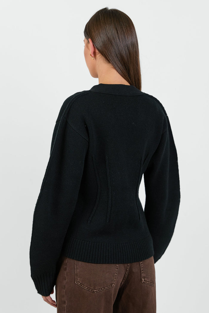 Bespoke Black V Neck Cinched Cardigan