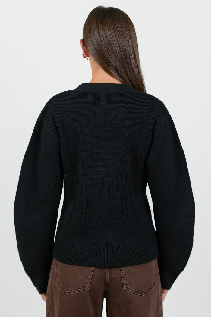 Bespoke Black V Neck Cinched Cardigan