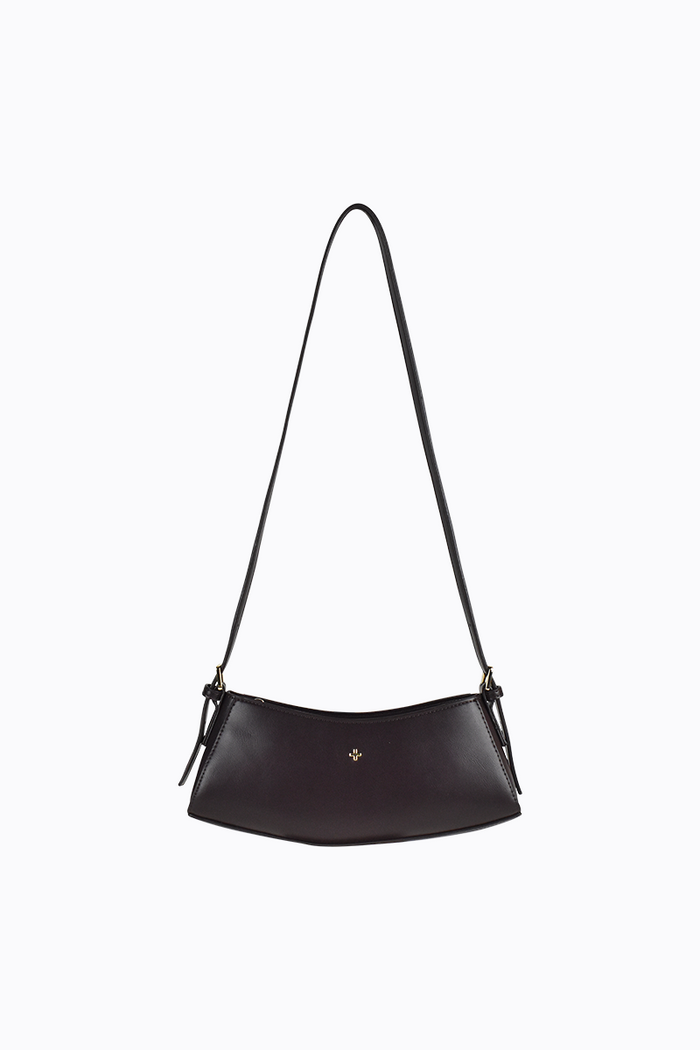Black shoulder bag on a white background