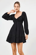 Black Long Sleeve Smocked Bust Dress - Trixxi Clothing