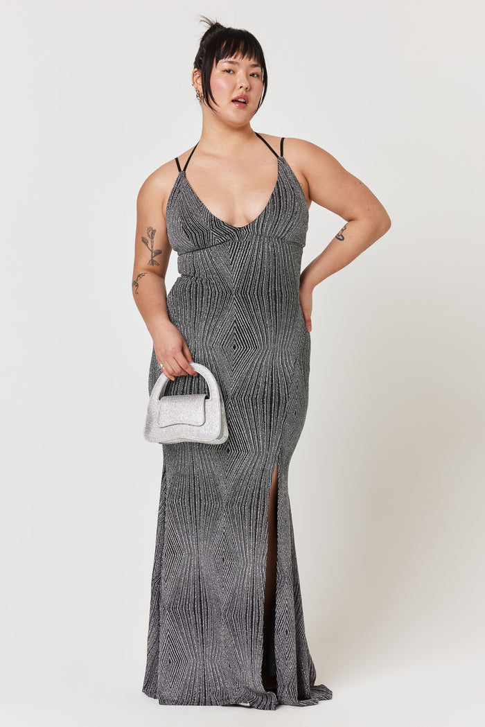 Black Silver Caviar Beaded Gown - Trixxi Clothing