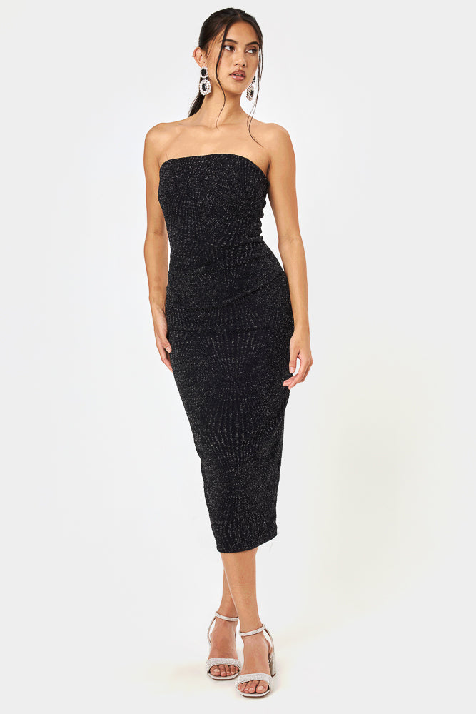 Black Strapless Midi Dress