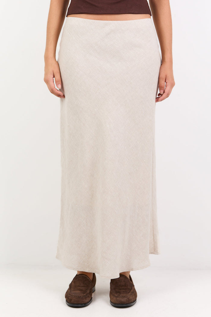 Bliss Natural Linen Bias Midi Skirt