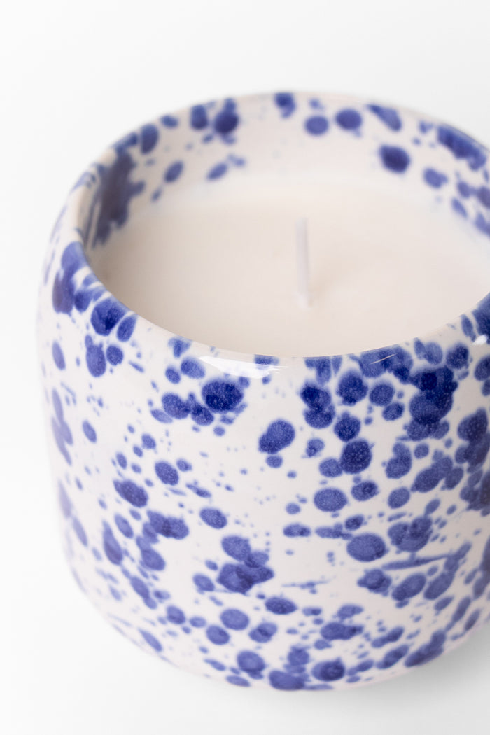 Blue Splash Glazed Ceramic Soy Wax Candle