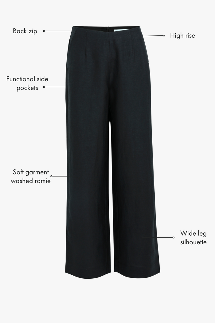 Boulevard Black Linen Viscose Wide Leg Pants