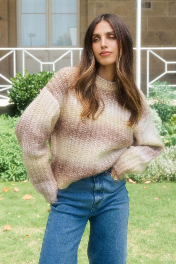 Bree Natural Multi Gradient Wool Blend Knit