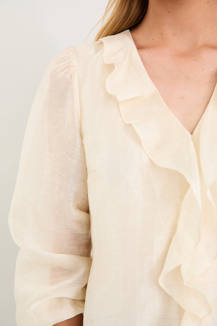 cream frill top and blue jeans
col_pattern