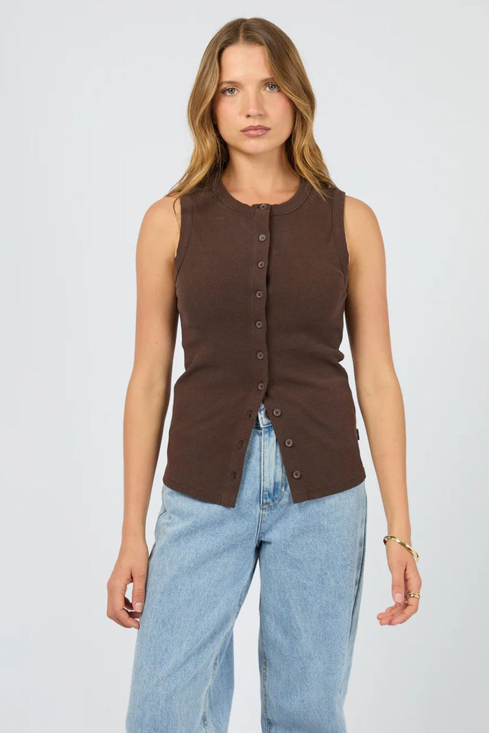 Button Up Chocolate Rib Sleeveless Tank
