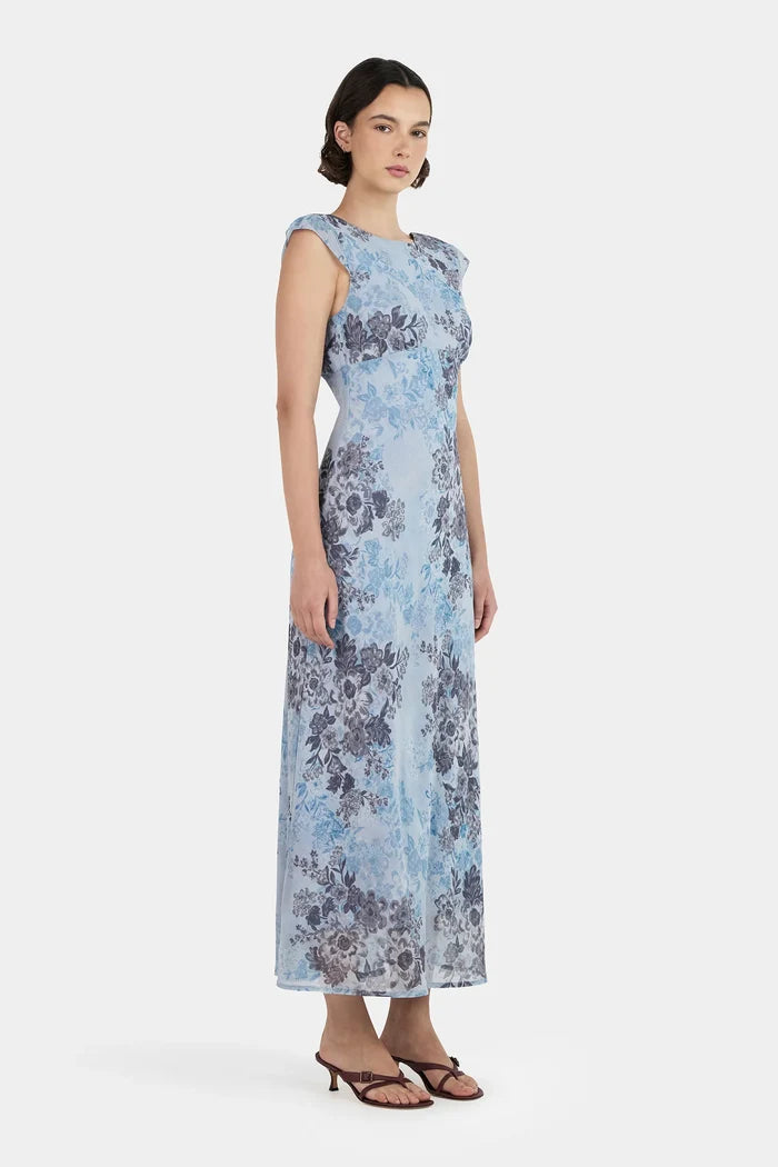 Cabello Blue Jasmine Low Back SS Midi Dress