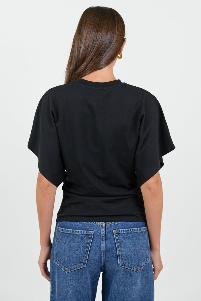 Cadence Black Cotton Gathered Waist Detail Short Sleeve Tee