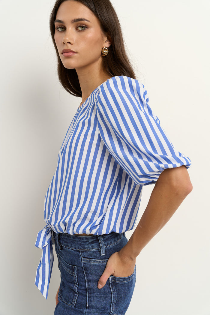 Melodic Azure Blue SS Shirred Body Top