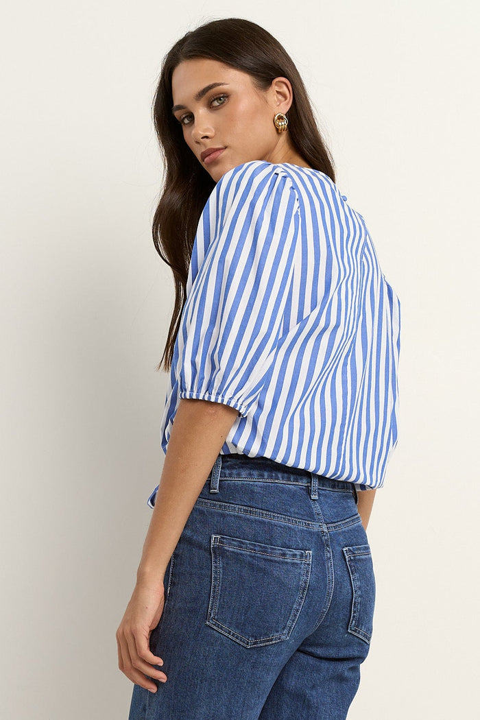 Melodic Azure Blue SS Shirred Body Top