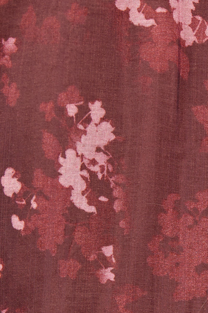 Candid Plum Smudge Floral Frill Sleeve Crew Neck Top