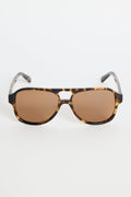 Tortoiseshell aviator sunglasses with warm brown tinted lenses, photographed on a white background.
