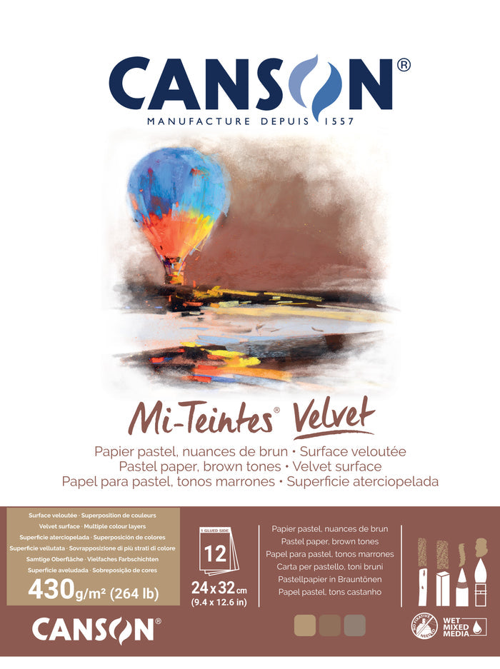 Canson Mi-Teintes Velvet Pastel Pad - Brown Tones - 9" x 12"