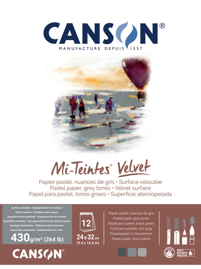 Canson Mi-Teintes Velvet Pastel Pad - Grey Tones - 9" x 12"