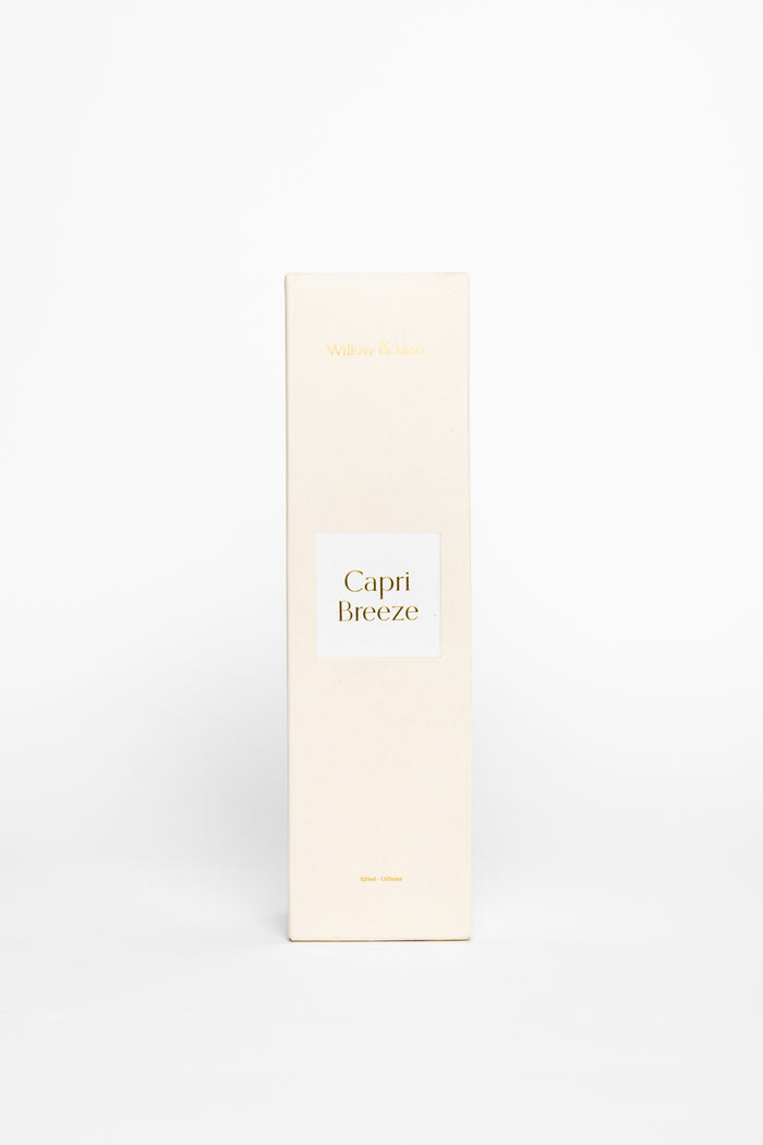 White rectangular box with 'Capri Breeze' branding on a white background
