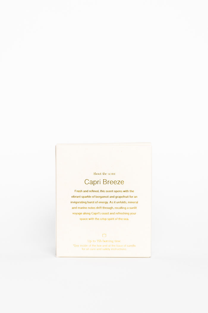 Product packaging with 'Capri Breeze' branding on a white background