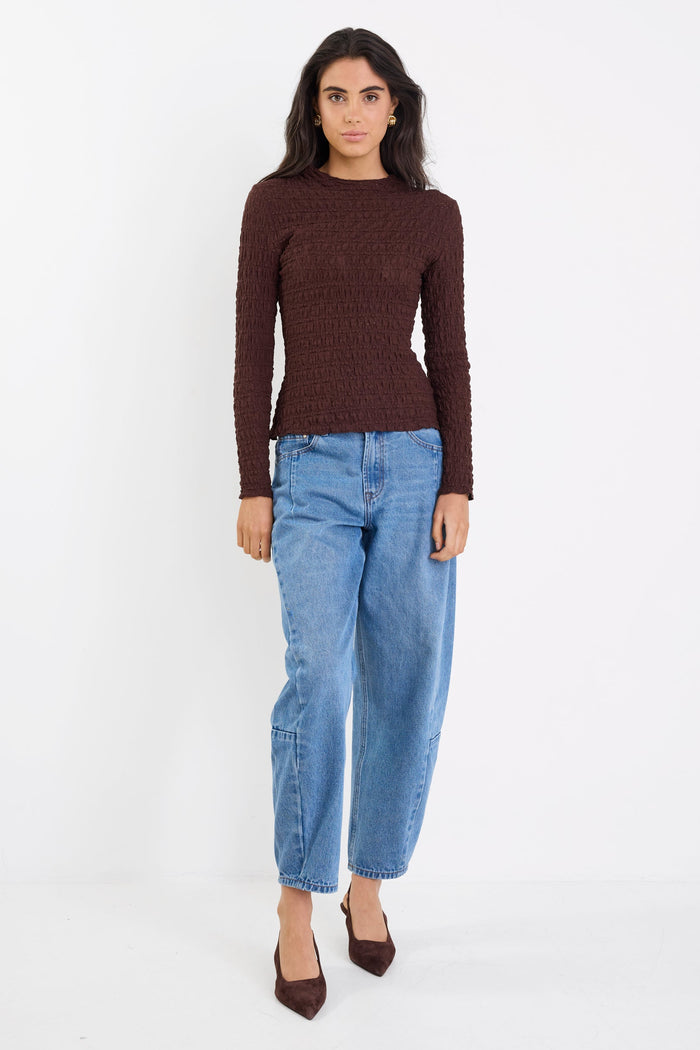 Captive Chocolate Lace Knit Long Sleeved Top
