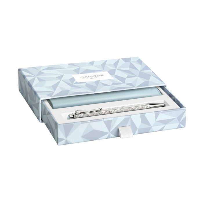 Caran d'Ache Alpine Frost Ecridor Ballpoint Pen & Polar Blue Leather Case - Clearance
