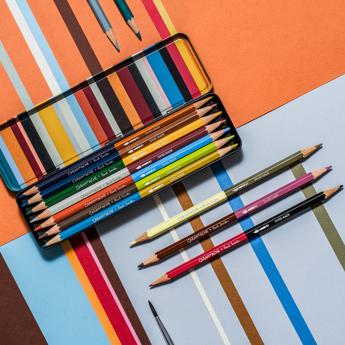 Caran d'Ache Paul Smith Bicolor Pencil Set of 12 (24 Colours) with Brush - Ltd. Edition