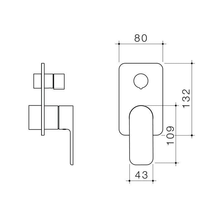 Technical Drawing Caroma Luna II Bath/Shower with Diverter Trim Kit - Brushed Brass 68210BB - The Blue Space