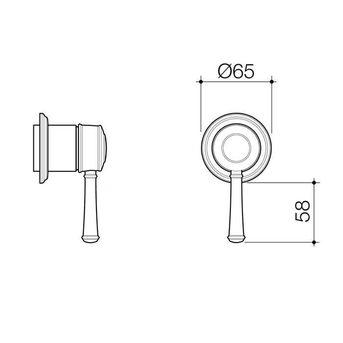 Technical Drawing Caroma Riviere Bath Shower Mixer Trim Kit - Chrome 520007C - The Blue Space