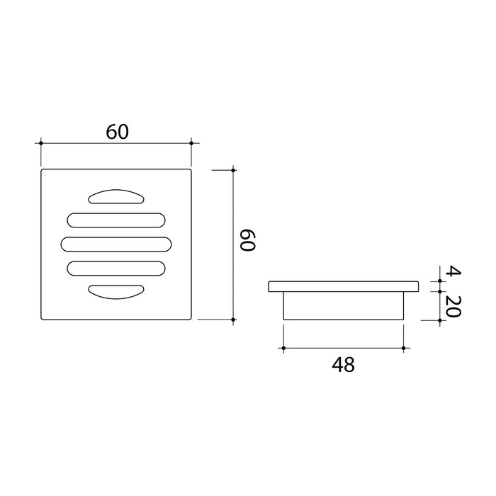 Technical Drawing Caroma Square Floor Waste 50mm Outlet - Chrome 12975088C - The Blue Space