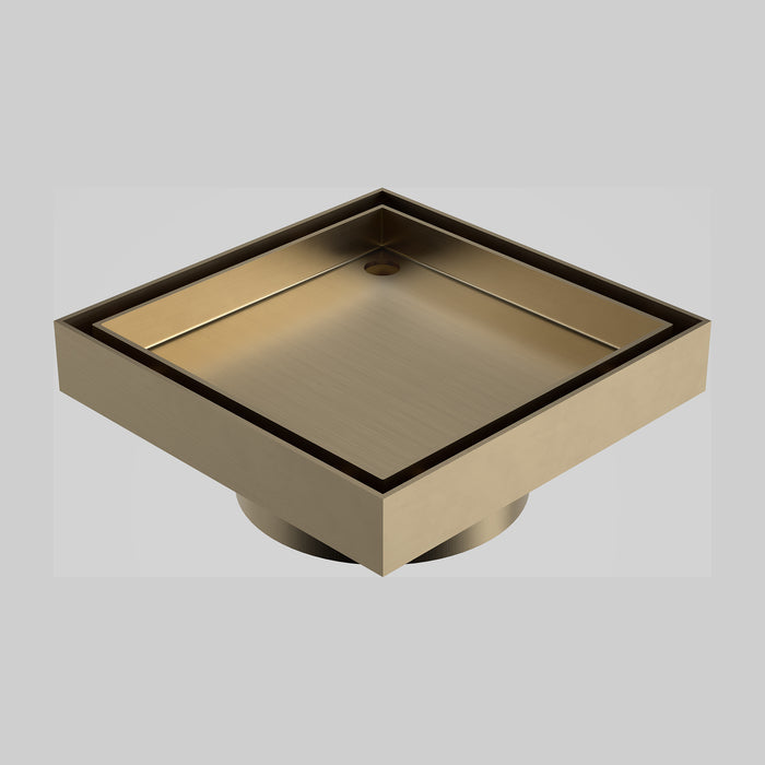 Caroma Square Floor Waste 80mm Outlet Tile Insert - Brushed Brass 14228028BB - The Blue Space