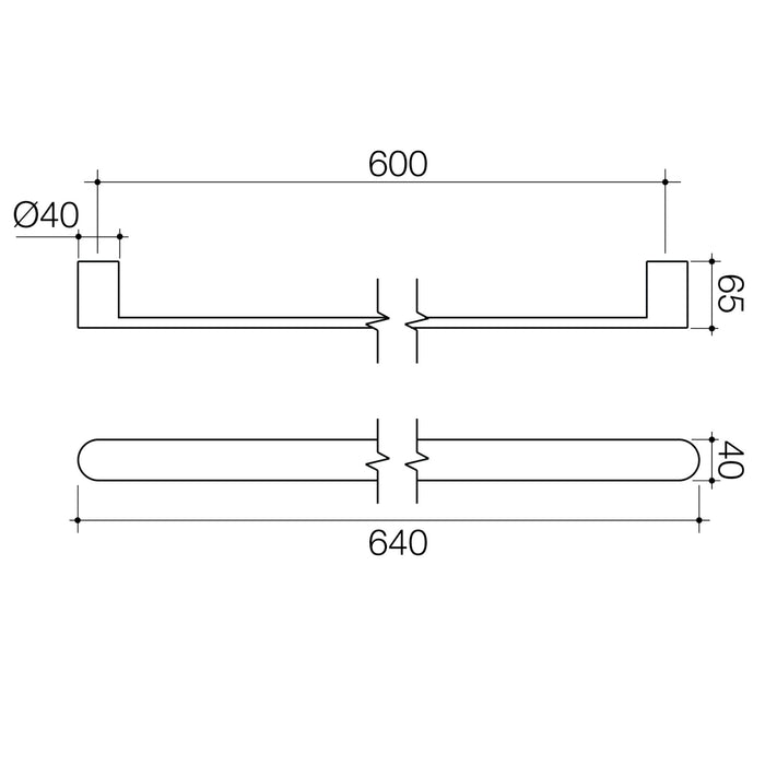 Technical Drawing Caroma Urbane II Heated Towel Rail - Horizontal - Brushed Bronze 11202084BBZ - The Blue Space