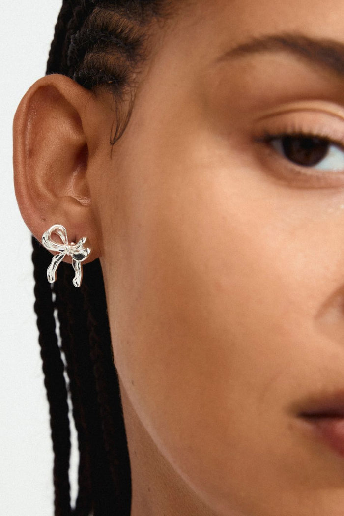 Cassian Recycled Silver Plated Bow Stud Earrings