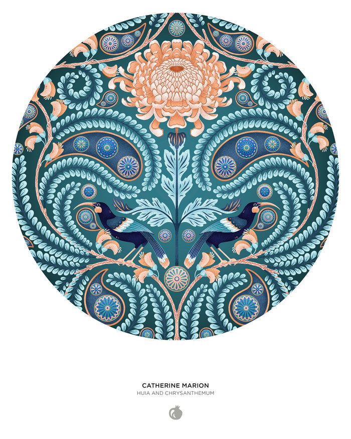 Catherine Marion: Huia and Chrysanthemum 500-Piece Circular Jigsaw Puzzle - Clearance
