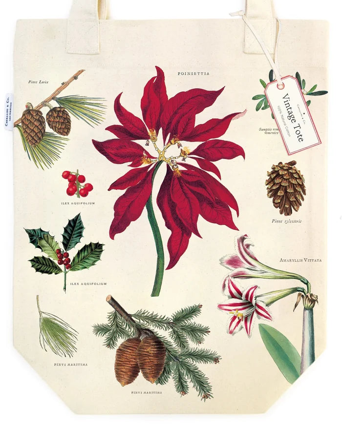 Cavallini Vintage Inspired Tote Bag - Christmas Botanica - Clearance