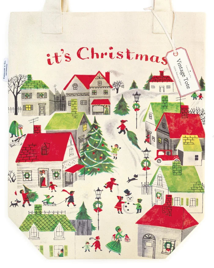 Cavallini Vintage Inspired Tote Bag - Christmas Village - Clearance