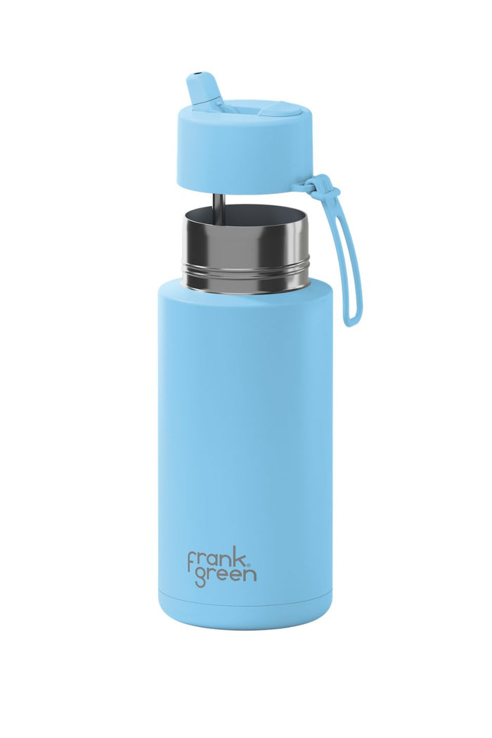 Ceramic Reusable Sky Blue 1ltr Bottle with Flip Lid