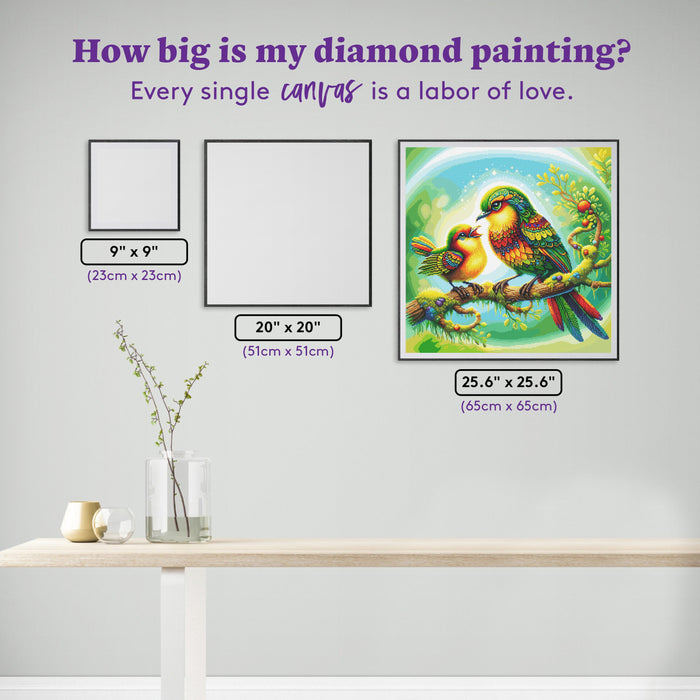 Diamond Painting Chirps of Love 25.6" x 25.6" (65cm x 65cm) / Square with 80 Colors including 4 ABs and 2 Fairy Dust Diamonds / 68,121