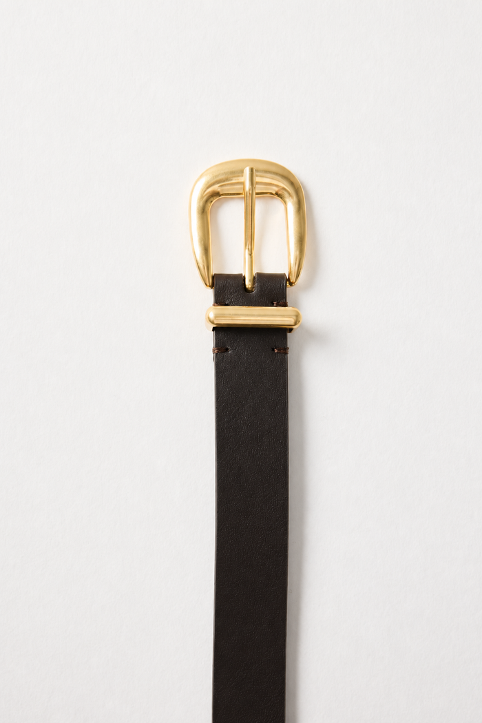 Chocolate Gold Buckle Leather Belt