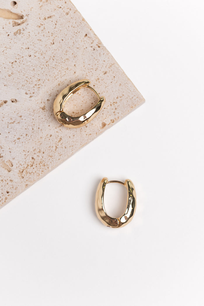 Chunky Hammered Oval Gold Earrings