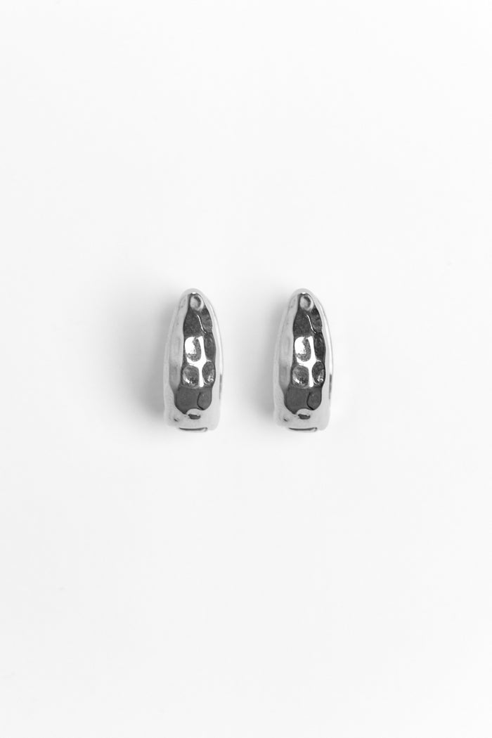 Chunky Hammered Oval Rhodium Earrings