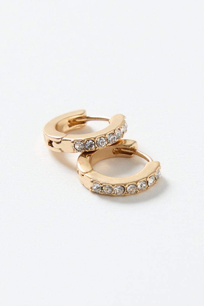 Classic Diamante Gold Huggie Earrings
