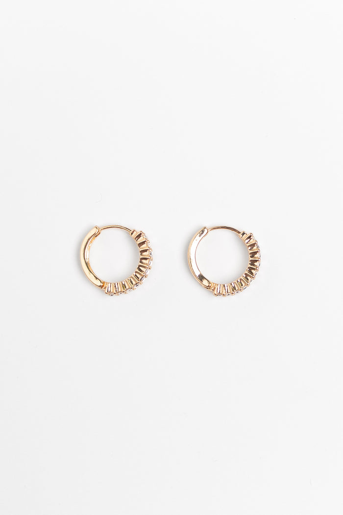 Clear Rectangle Diamante Gold Hoop Earrings