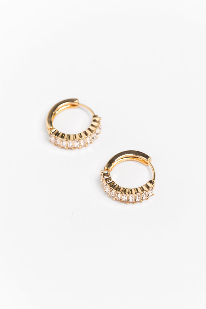 Clear Rectangle Diamante Gold Hoop Earrings
