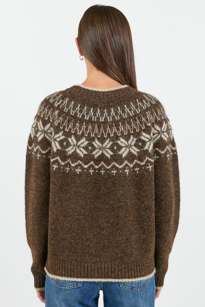 Climate Chocolate Fairisle Detail Mock Neck Jumper