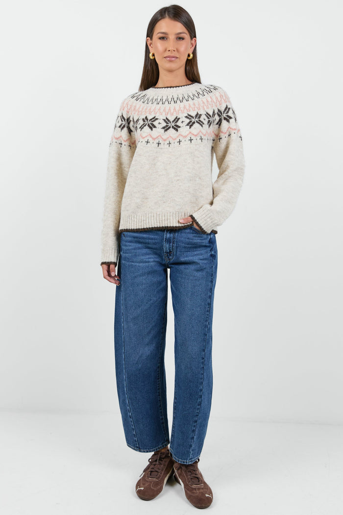 Climate Oat Fairisle Detail Mock Neck Jumper