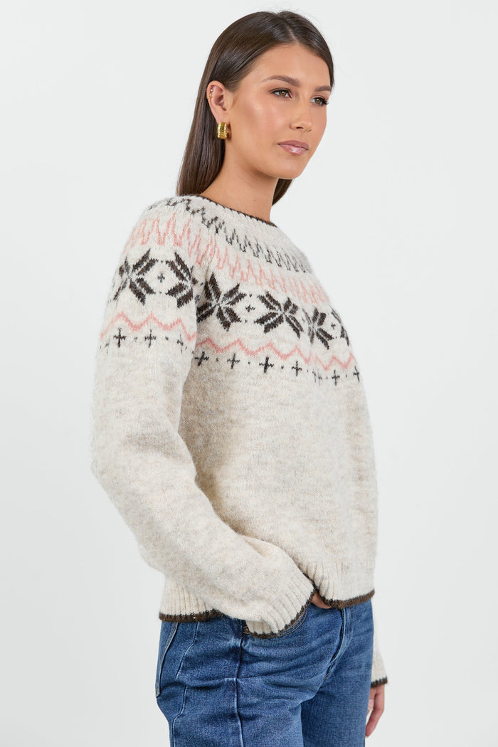 Climate Oat Fairisle Detail Mock Neck Jumper