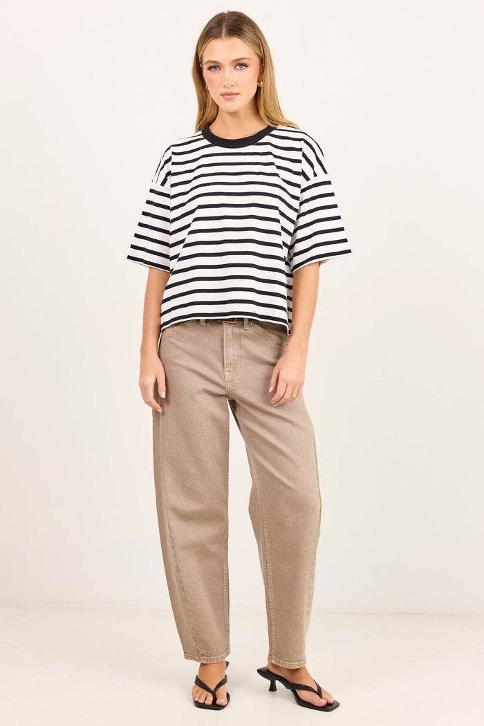 Cohesion Black White Stripe Oversized Contrast Binding Boxy SS Tee